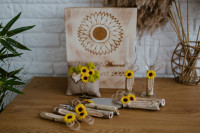 Set of wedding glasses Rustic cake cutting set with sunflower seeds