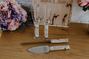 Set of wedding glasses Rustic cake cutting set birch